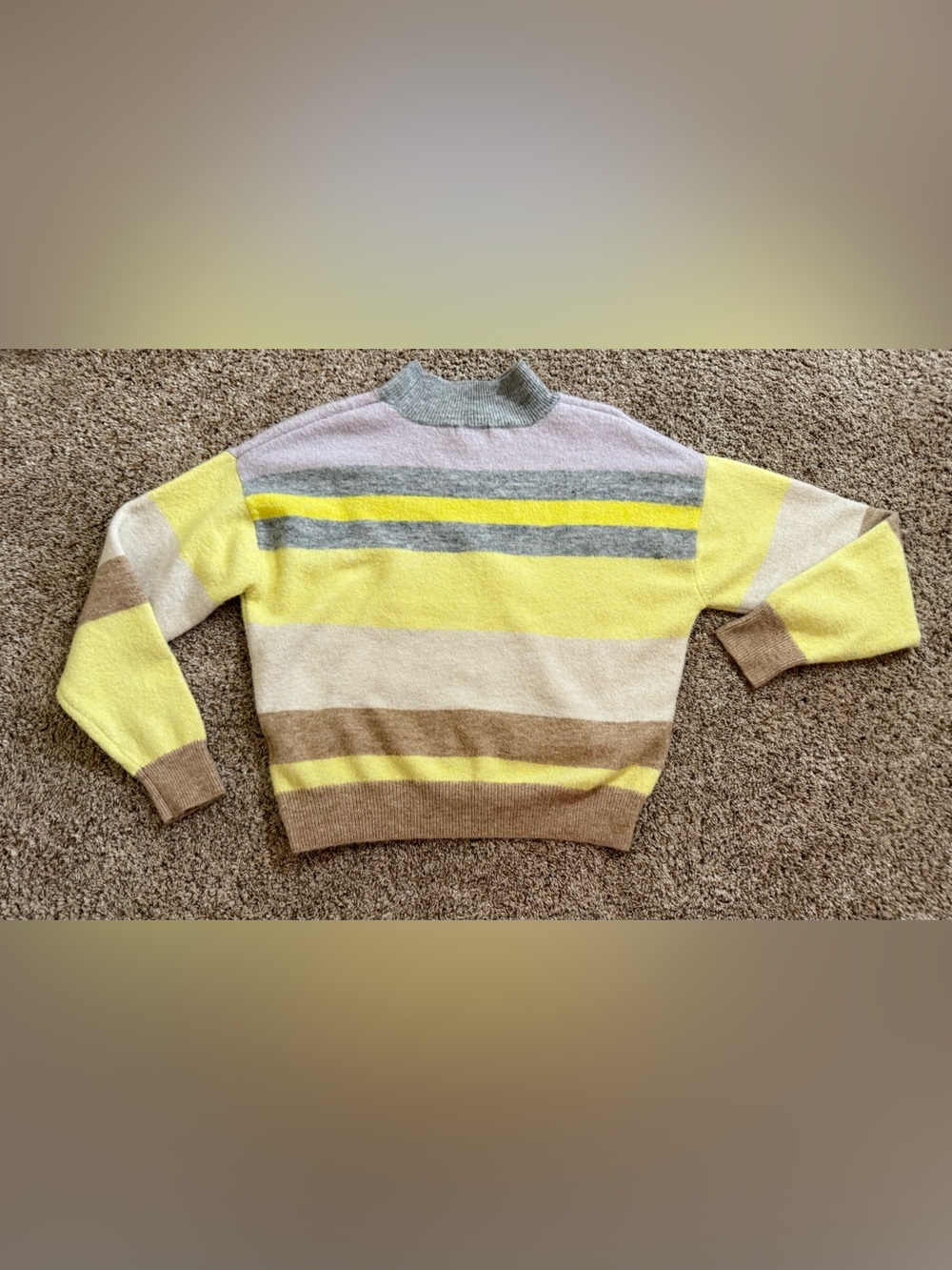 H&M Striped Mock Neck Sweater Women’s Small Yellow Gray Wool Blend
